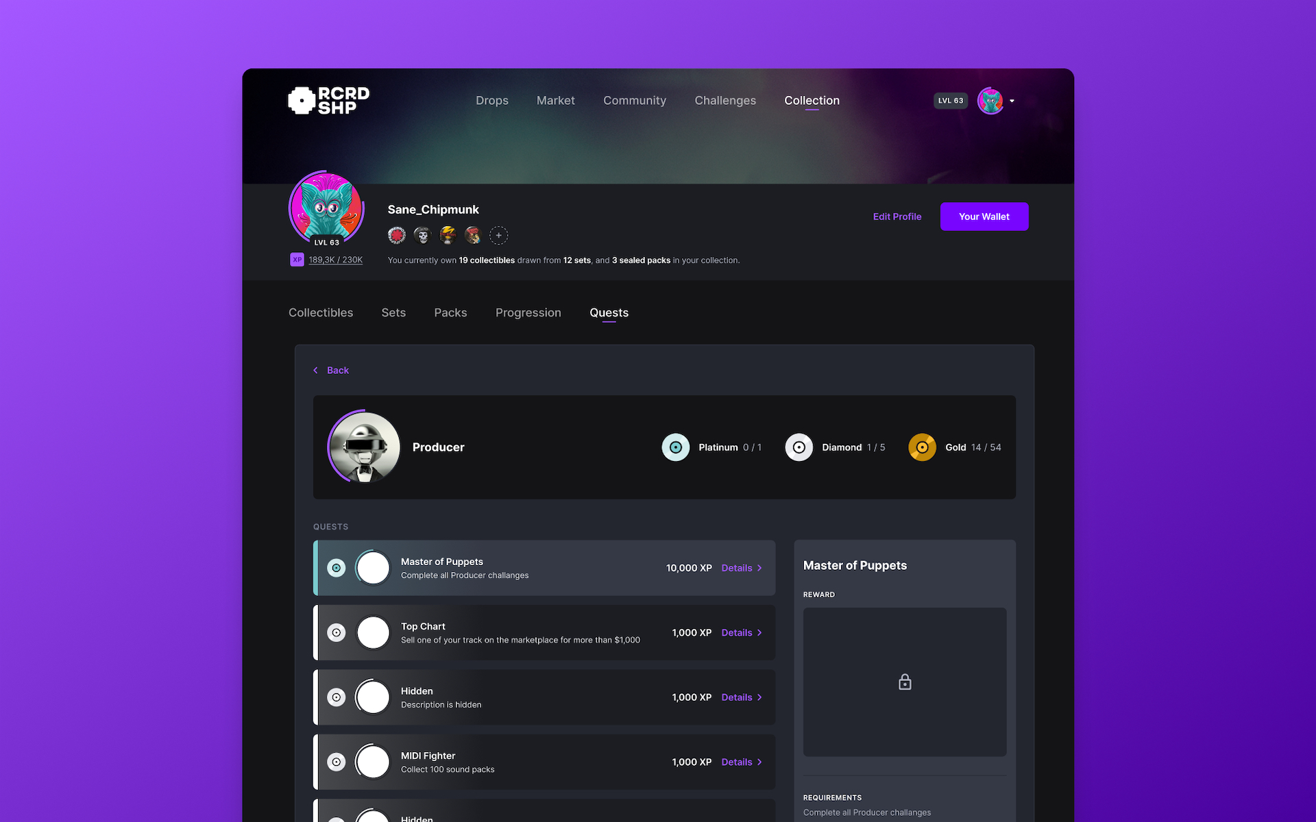 User profile with achievements